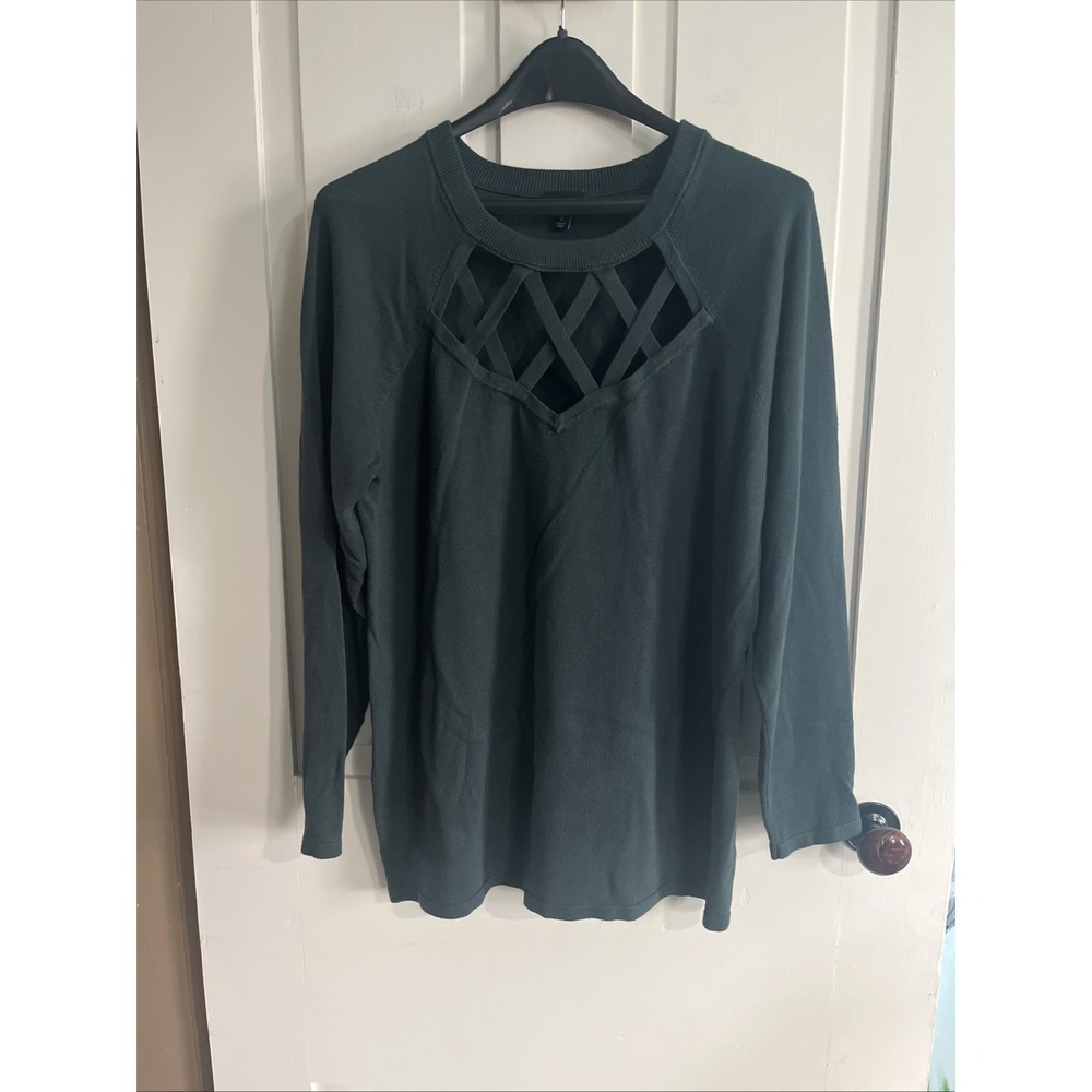 Torrid Womens Green Long Sleeve Cut Out Crew Neck Sweater Plus Size XXL